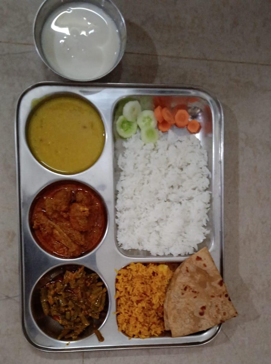 A Nutritious Thali — Dal, Rice, Sabzi, Roti & Curd